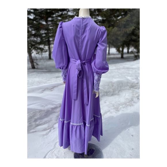 Vintage 70s Prairie Style Maxi Dress Lilac Lace Cottagecore Farmcore M - Picture 4 of 15